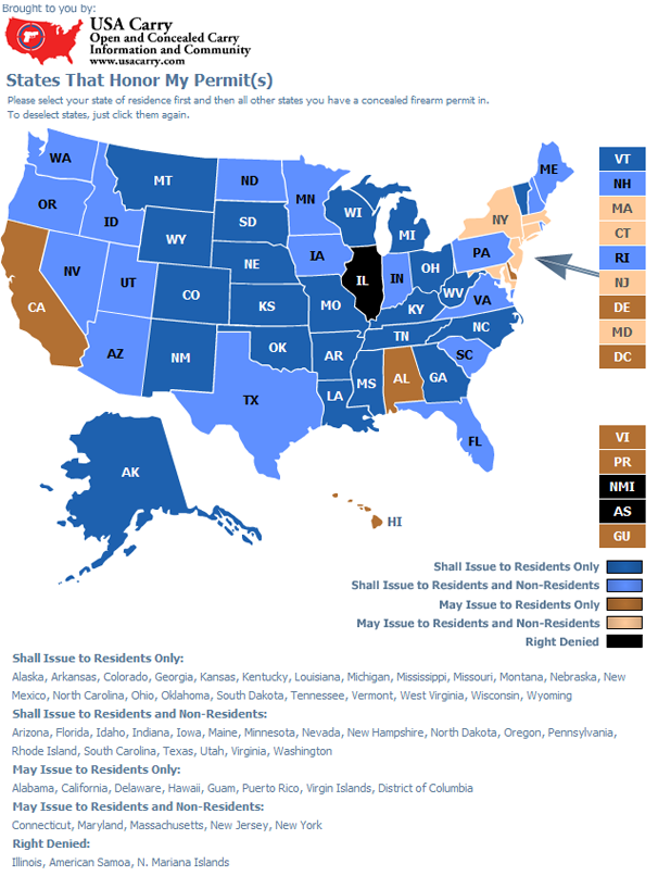 USA Carry concealed carry map image