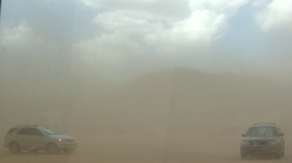 A large dust storm in the Arizona desert that rolled in during the test.