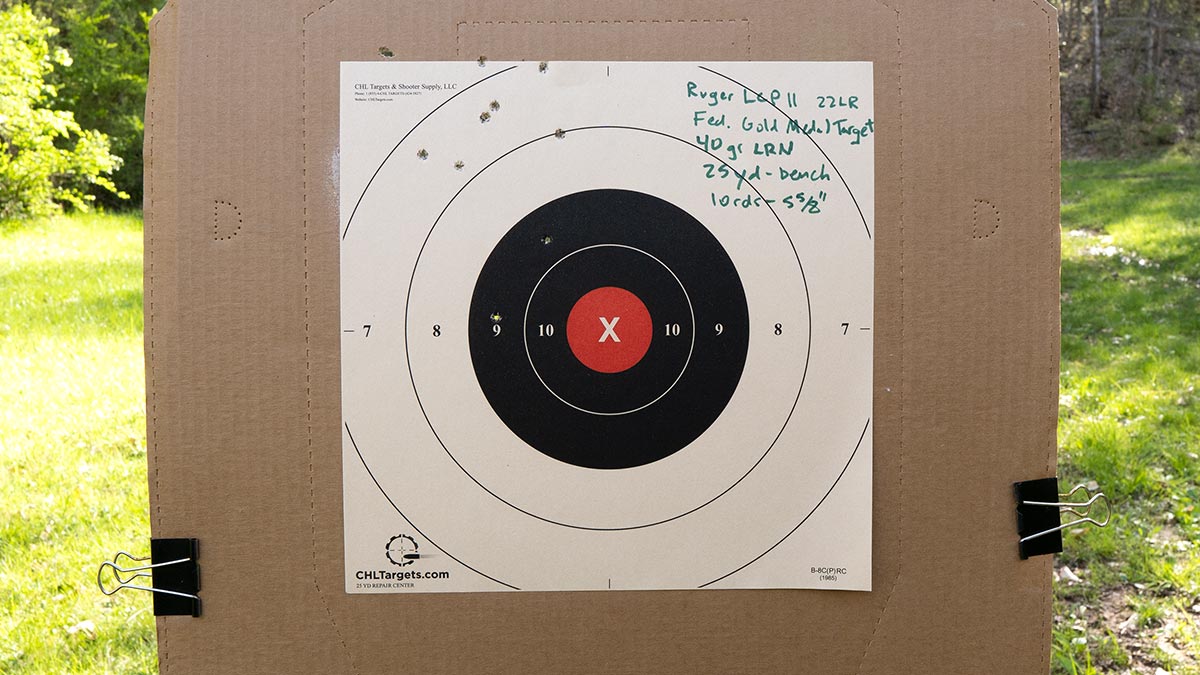 Testing the accuracy of the Ruger LCP II pistol with a target