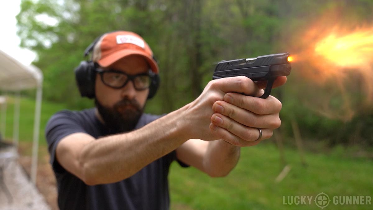 The author shooting the Ruger LCP II at the range